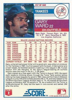 1988 Score #157 Gary Ward Back