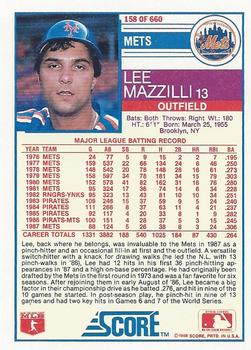 1988 Score #158 Lee Mazzilli Back