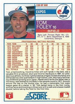 1988 Score #159 Tom Foley Back