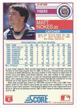 1988 Score #15 Matt Nokes Back