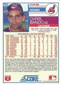 1988 Score #172 Chris Bando Back