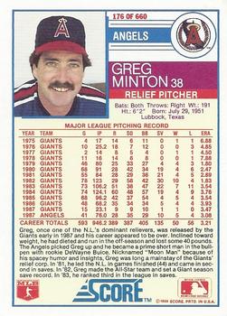 1988 Score #176 Greg Minton Back