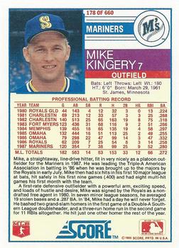 1988 Score #178 Mike Kingery Back