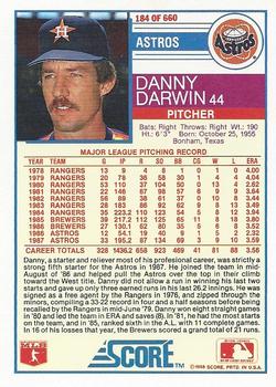 1988 Score #184 Danny Darwin Back