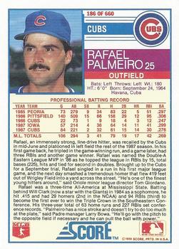 1988 Score #186 Rafael Palmeiro Back