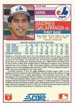 1988 Score #19 Andres Galarraga Back