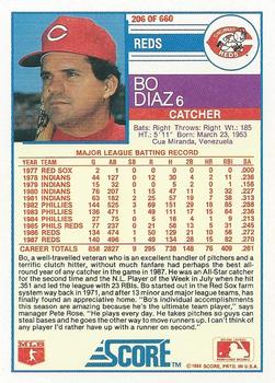 1988 Score #206 Bo Diaz Back