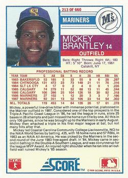 1988 Score #213 Mickey Brantley Back