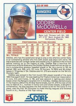 1988 Score #215 Oddibe McDowell Back