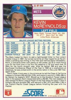 1988 Score #21 Kevin McReynolds Back