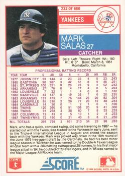 1988 Score #232 Mark Salas Back