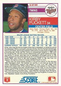 1988 Score #24 Kirby Puckett Back