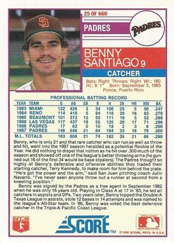 1988 Score #25 Benny Santiago Back