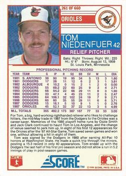 1988 Score #261 Tom Niedenfuer Back