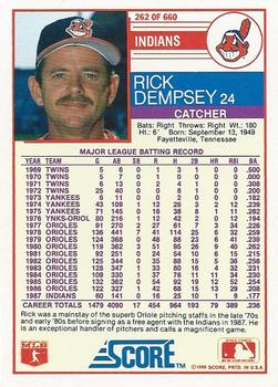 1988 Score #262 Rick Dempsey Back