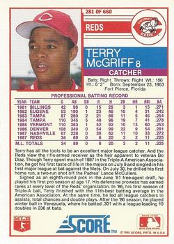 1988 Score #281 Terry McGriff Back