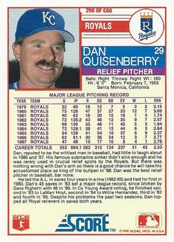 1988 Score #290 Dan Quisenberry Back