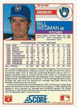 1988 Score #296 Bill Wegman Back