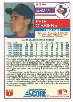 1988 Score #29 Pete O'Brien Back
