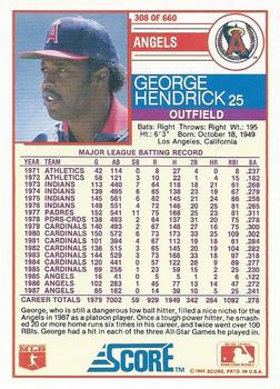 1988 Score #308 George Hendrick Back