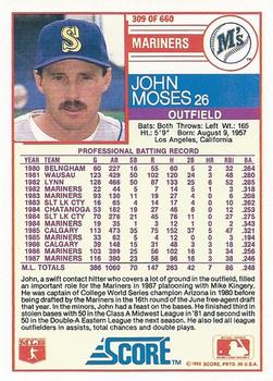 1988 Score #309 John Moses Back