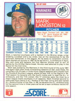 1988 Score #30 Mark Langston Back