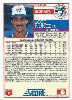 1988 Score #312 Jose Nunez Back