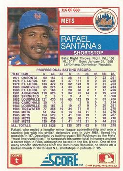 1988 Score #316 Rafael Santana Back