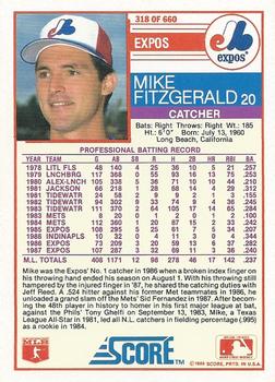 1988 Score #318 Mike Fitzgerald Back