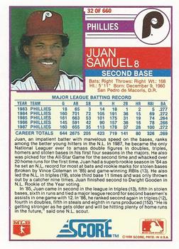 1988 Score #32 Juan Samuel Back