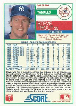 1988 Score #342 Steve Trout Back