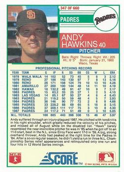 1988 Score #347 Andy Hawkins Back