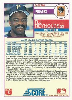 1988 Score #34 R.J. Reynolds Back