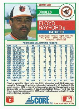 1988 Score #359 Floyd Rayford Back