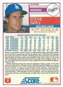 1988 Score #35 Steve Sax Back