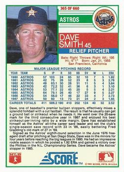 1988 Score #365 Dave Smith Back