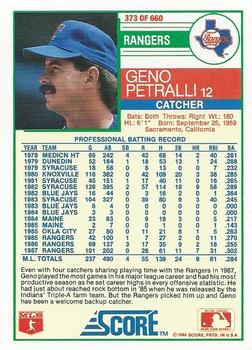 1988 Score #373 Geno Petralli Back