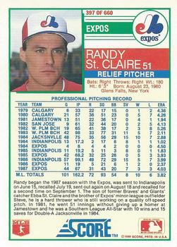1988 Score #397 Randy St. Claire Back