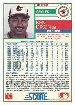 1988 Score #411 Ken Dixon Back