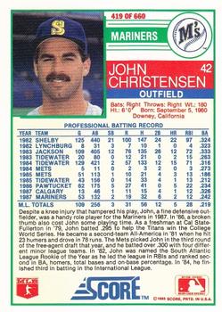 1988 Score #419 John Christensen Back