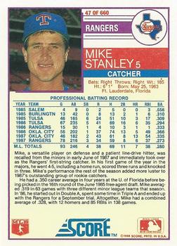 1988 Score #47 Mike Stanley Back