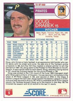 1988 Score #51 Doug Drabek Back