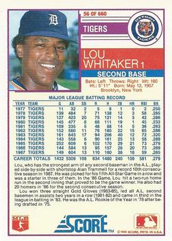 1988 Score #56 Lou Whitaker Back