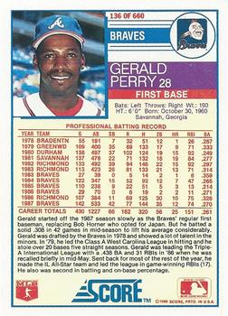 1988 Score #136 Gerald Perry Back