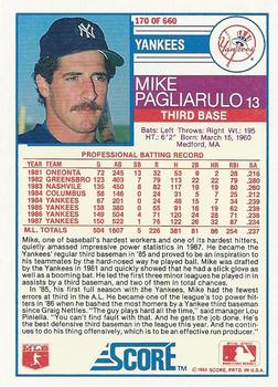 1988 Score #170 Mike Pagliarulo Back