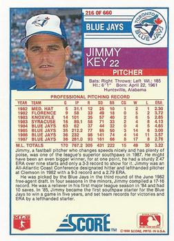 1988 Score #216 Jimmy Key Back