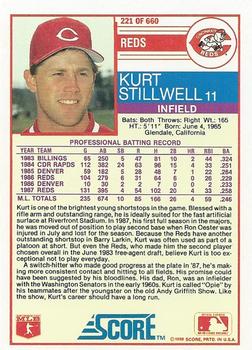 1988 Score #221 Kurt Stillwell Back