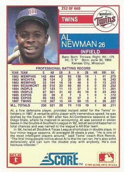 1988 Score #252 Al Newman Back