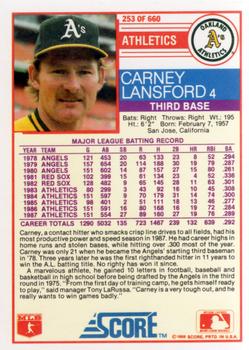 1988 Score #253 Carney Lansford Back
