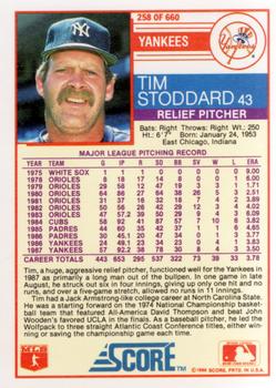 1988 Score #258 Tim Stoddard Back